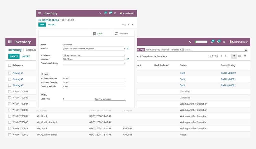 odoo inventory software